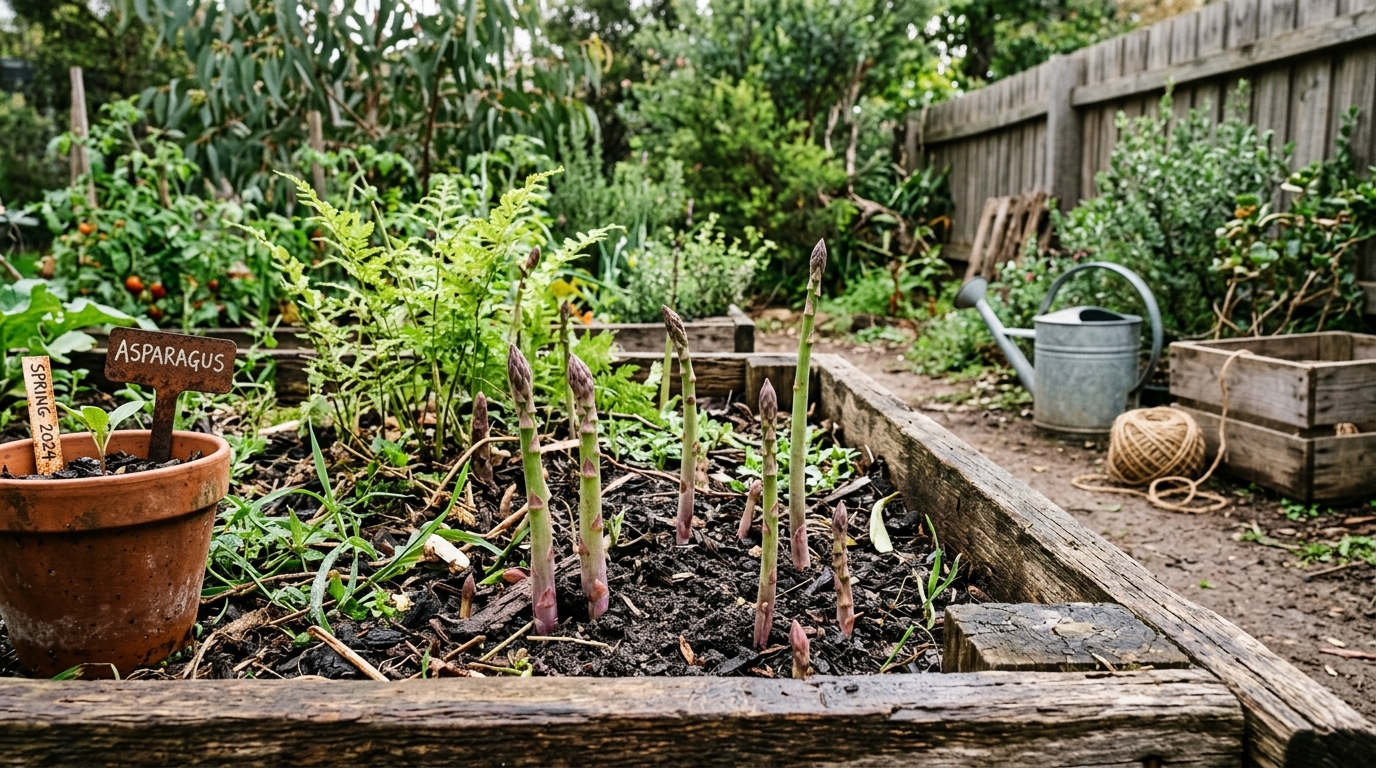 Asparagus spears emerging from soil