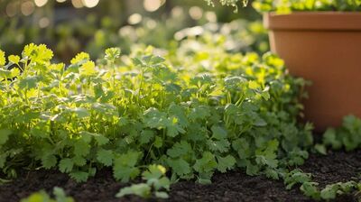 Coriander plants in garden