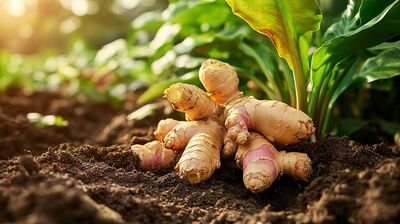 Ginger rhizomes harvested