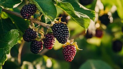 Dark mulberries on branch