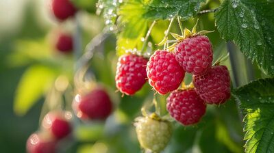 Red raspberries on canes