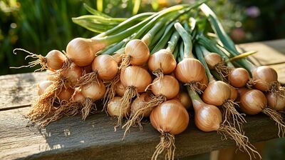 Golden shallots harvested
