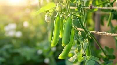Sugar snap peas on trellis
