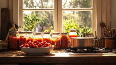 Jars of preserved tomatoes